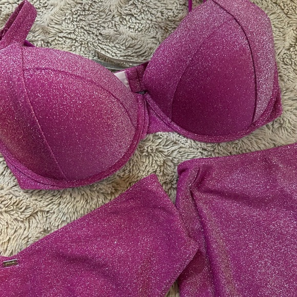Victoria's Secret Other - 3 piece Victoria secret PINK sparkly  bikini and cover up skirt NWT
